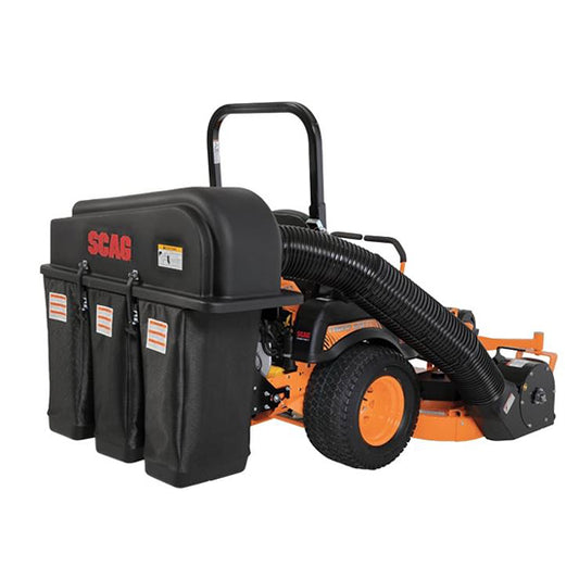 Scag 900S three-bag grass catcher installed on a Scag zero-turn mower